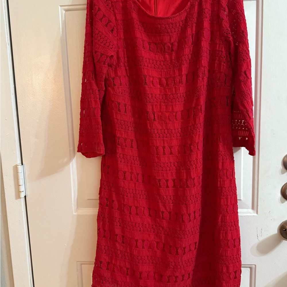 Sharagano Vibrant Red Long Sleeve Dress